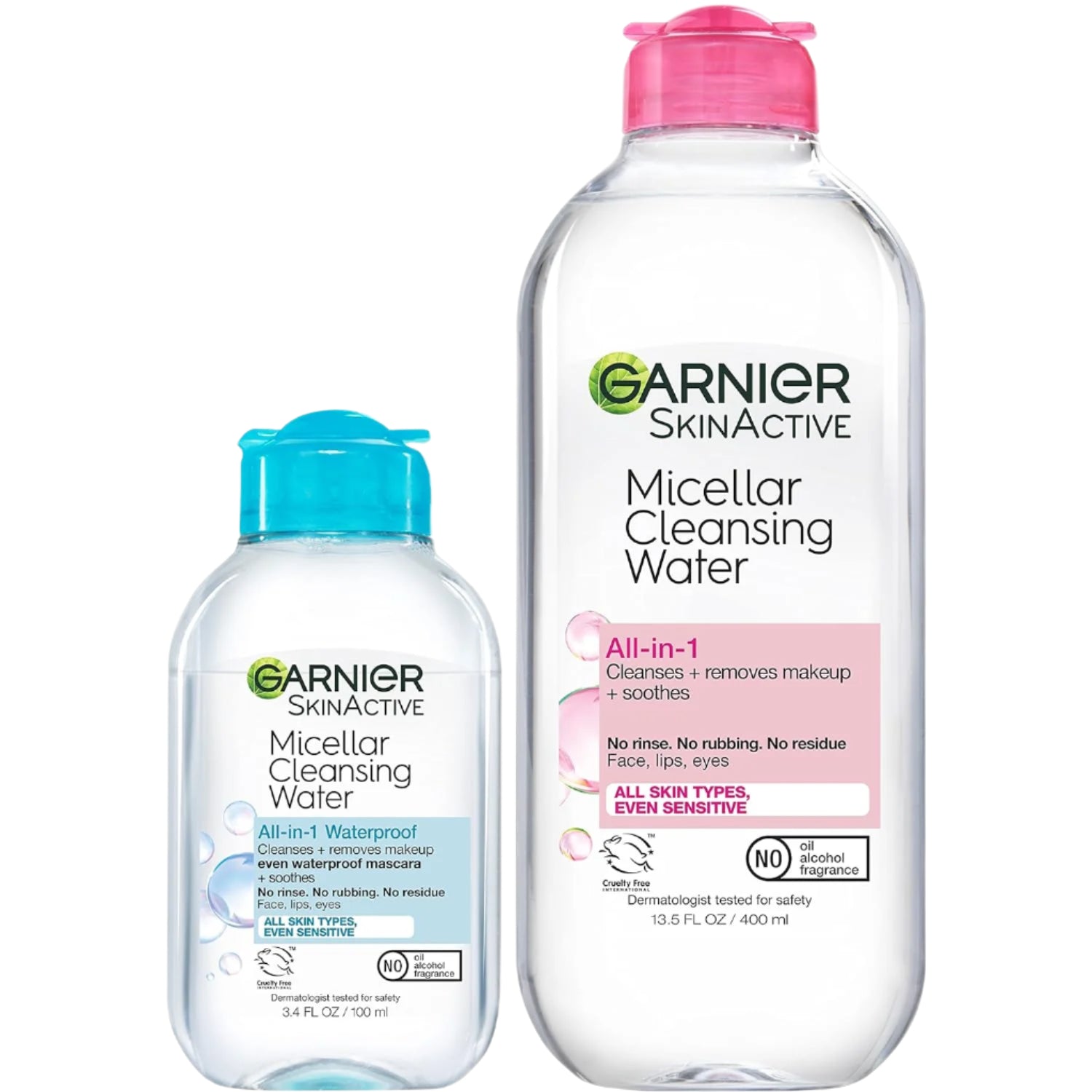 Micellar Cleansing Water, for All Skin Types, 13.5 Fl Oz + Micellar Cleansing Water, for Waterproof Makeup, 3.4 Fl Oz All-in-1 Garnier SkinActive